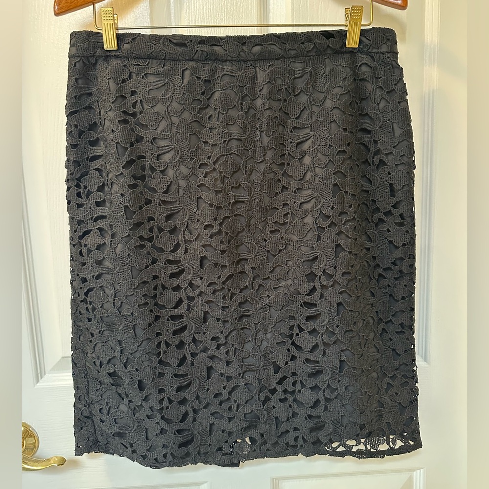 J. Crew Black Lace Pencil Skirt Size 10